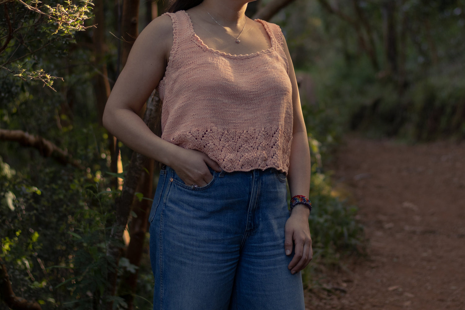 Polera color salmón tejida en hilo de algodón. Modelo Rosa.